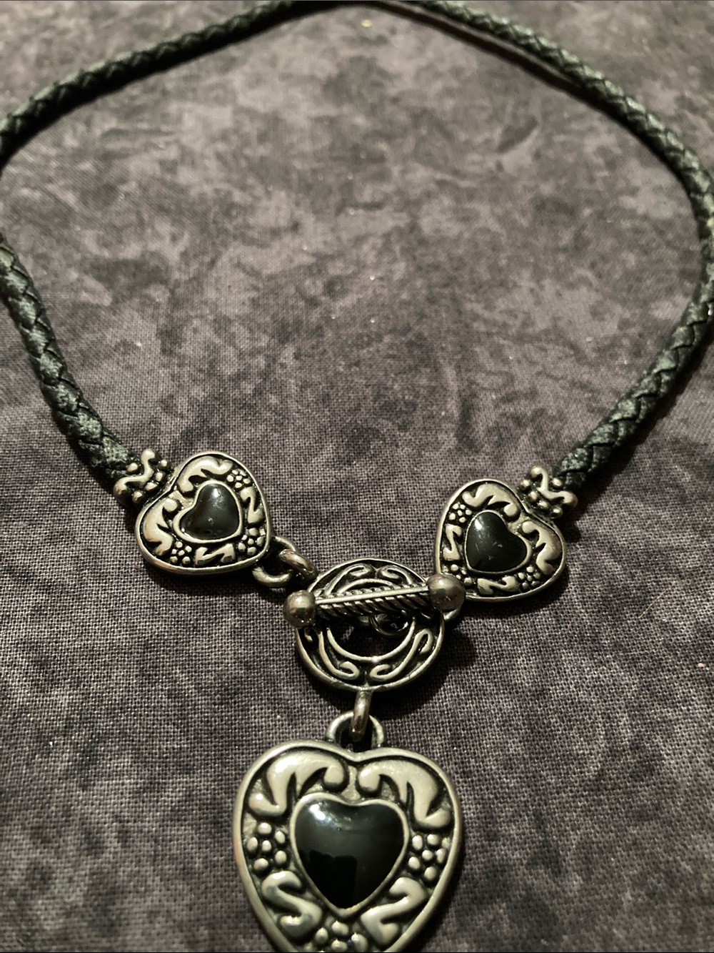 Black Heart Pendant Necklace with Braided Cord